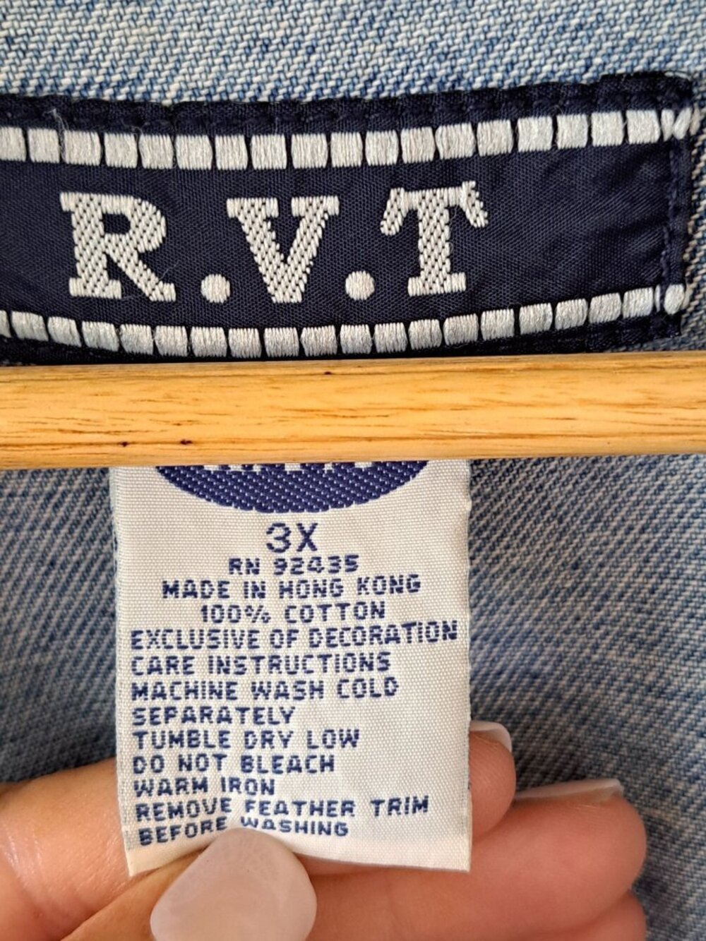 Vtg Aztec Southwestern Womens 3XL Feather Trim Denim Jacket Embroidery Hong Kong - Picture 6 of 11